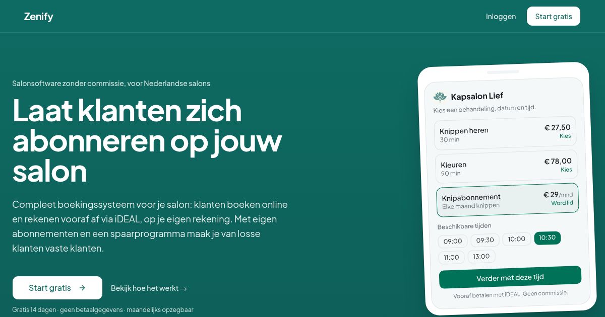 Zenify | Salonsoftware voor vaste klanten en maandelijkse omzet